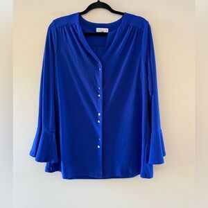 Susan Graver Royal Blue Blouse With Bell Sleeves